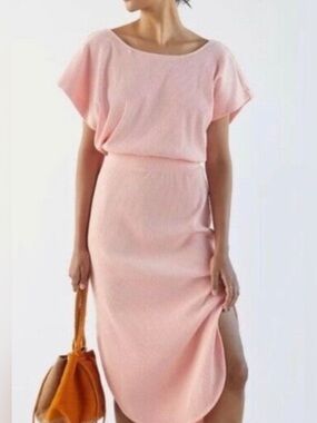 DAILY PRACTICE Dolman Sleeve Criss Cross Back Midi Dress in Peach L